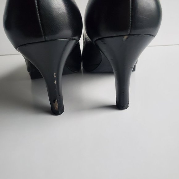 Women's size 11 Classic Black Heels Open Toe Casual Office Siren Career Wear - Picture 7 of 12